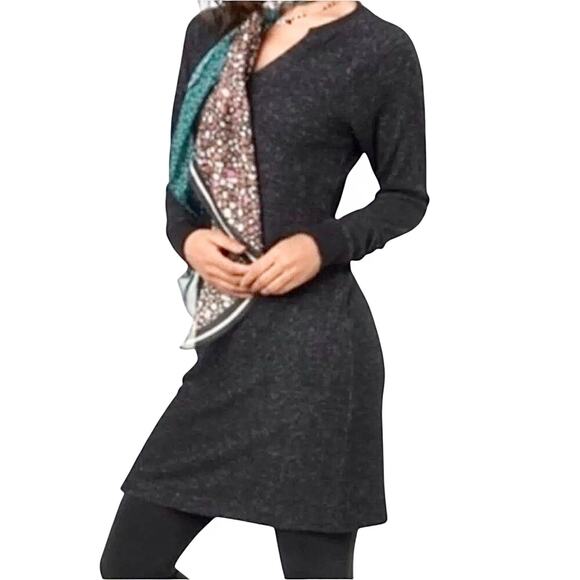 CAbi PJ Sweater Dress XS Black Marled Boho V Neck Long Sleeve Casual Cozy Knit - Picture 2 of 10